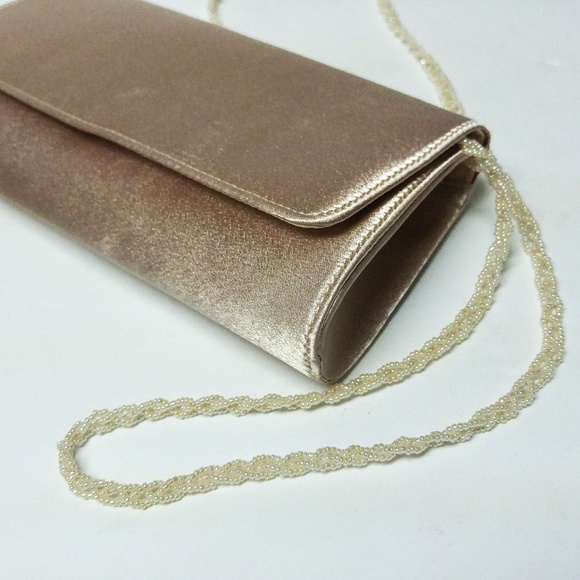 La Regale Handbags - La Regale Champagne  Satin Clutch Beaded